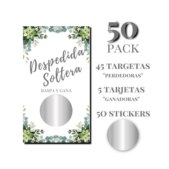 Bachelorette Party - Despedida De Soltera - 50 Scratch Off Cards - Bridal Shower - Picture 2 of 4